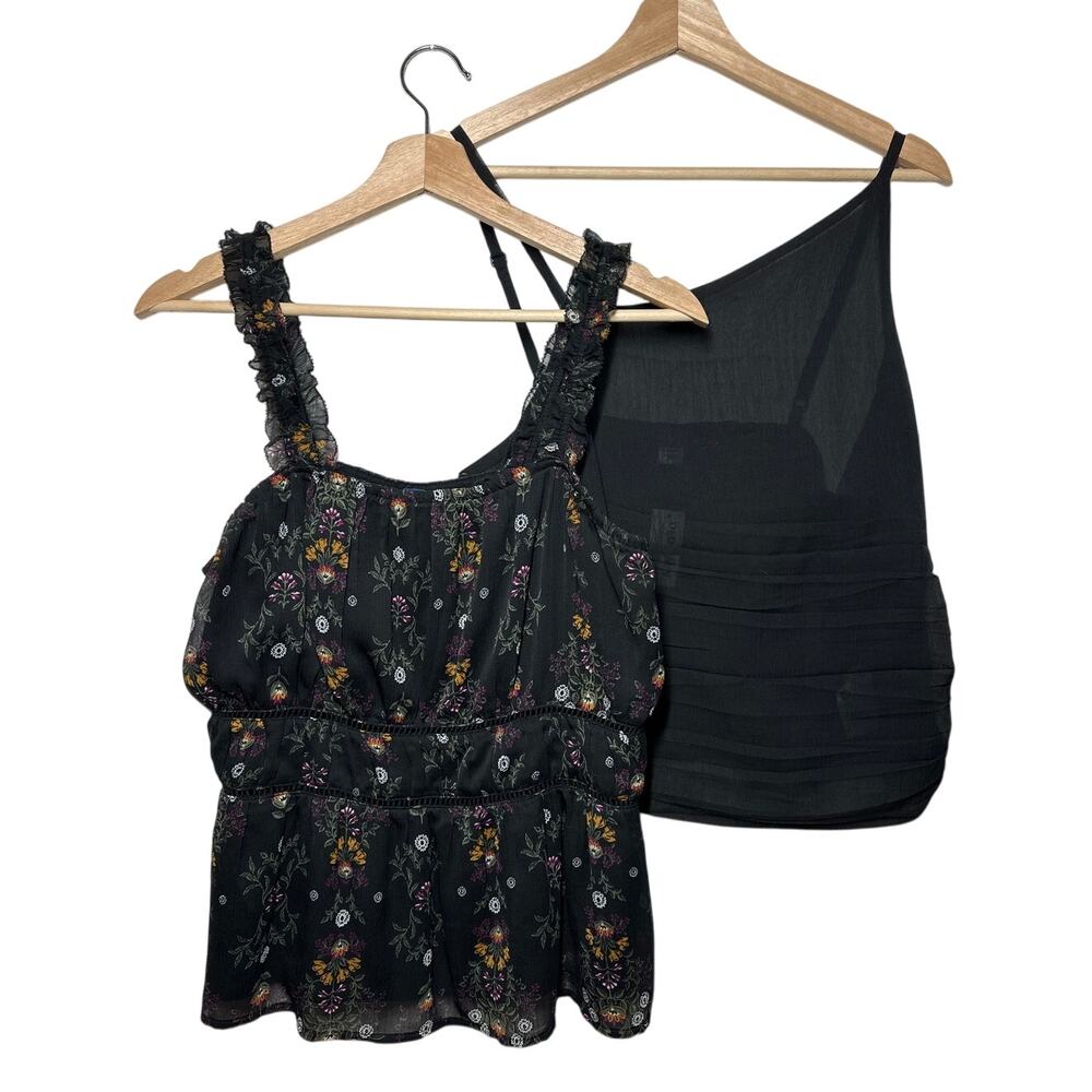 Old Navy Sleeveless Cami Tank Tops Floral Black Summer Sz L Lot of 2 Cottagecore